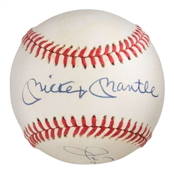 Mickey Mantle & Joe DiMaggio RARE Dual Signed OAL Baseball (PSA/DNA) 